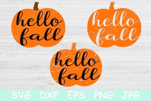 Pumpkin with Hello Fall Saying Graphics
